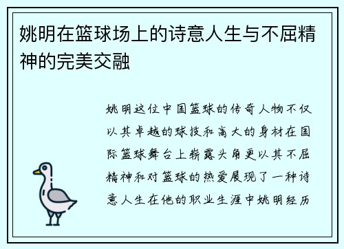 姚明在篮球场上的诗意人生与不屈精神的完美交融